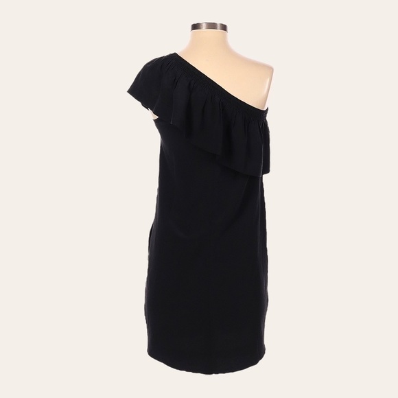 Madewell One Shoulder Ruffled LBD 100% Silk Black Mini Dress Size 00 - Picture 2 of 9